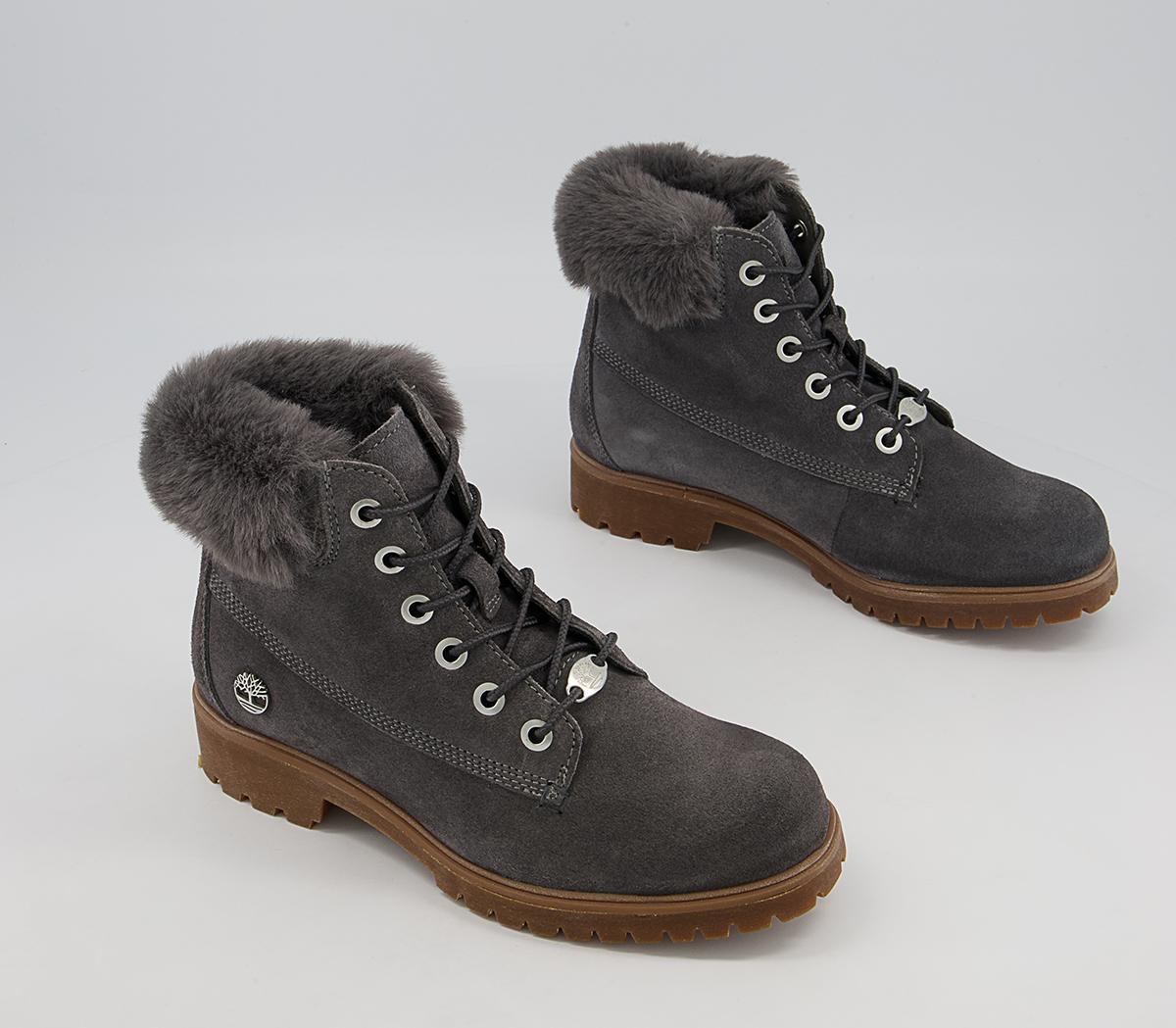 Timberland 6 Inch Slim Fur Cuff Boots Timberland 6 Inch Slim Fur Cuff Boots Medium Grey Suede