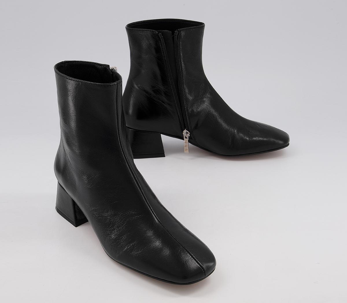 OFFICE Approval Low Square Toe Boots Black Leather - Women's Ankle Boots