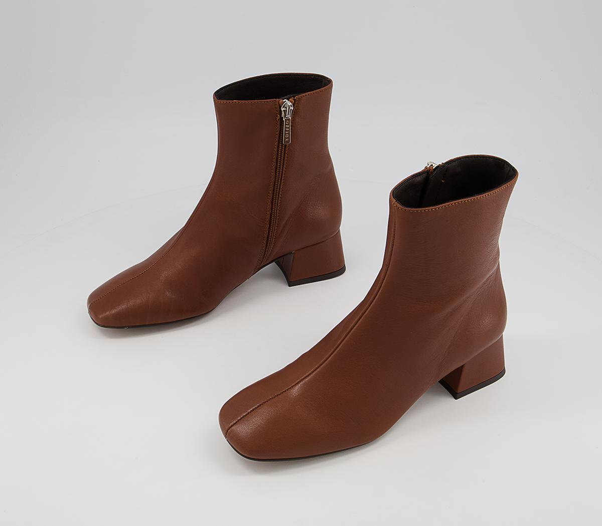 Office Approval Low Square Toe Boots Office Approval Low Square Toe Boots Dark Tan Leather