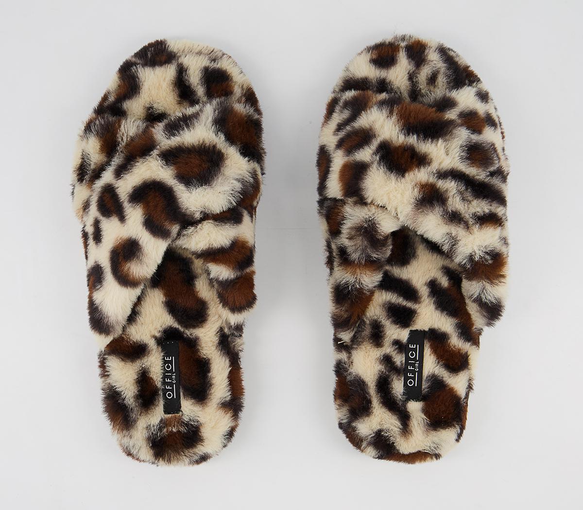 Office Faith Cross Strap Slippers Office Faith Cross Strap Slippers Leopard Faux Fur