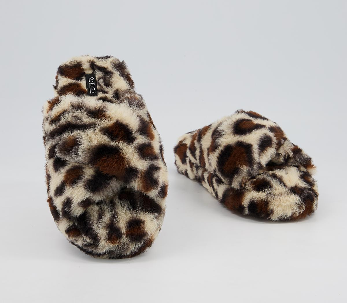 Office Faith Cross Strap Slippers Office Faith Cross Strap Slippers Leopard Faux Fur