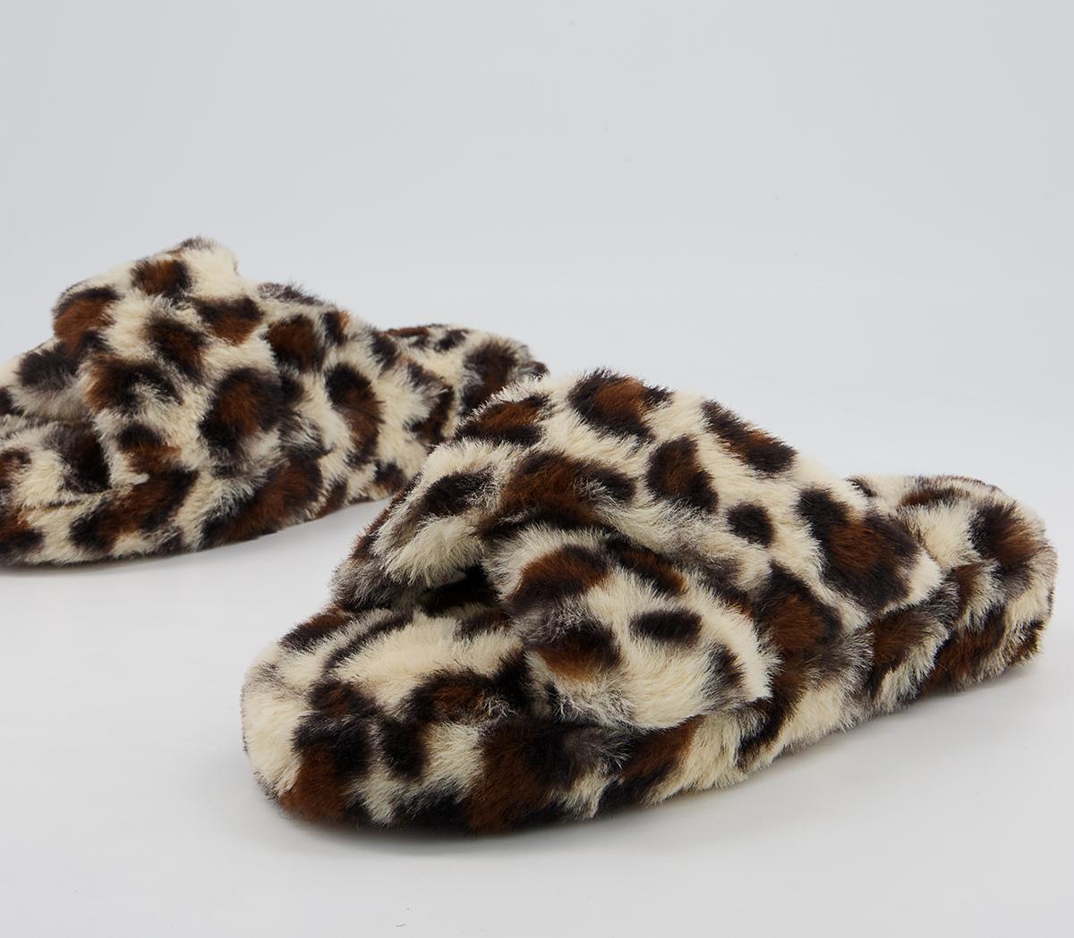 Office Faith Cross Strap Slippers Office Faith Cross Strap Slippers Leopard Faux Fur
