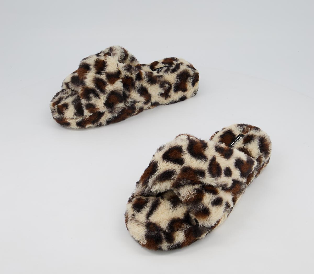 Office Faith Cross Strap Slippers Office Faith Cross Strap Slippers Leopard Faux Fur