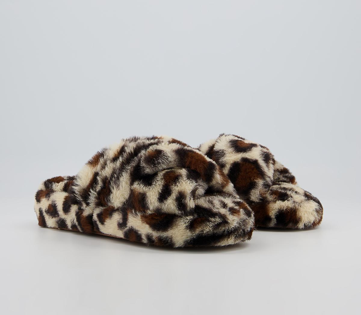 Office Faith Cross Strap Slippers Office Faith Cross Strap Slippers Leopard Faux Fur
