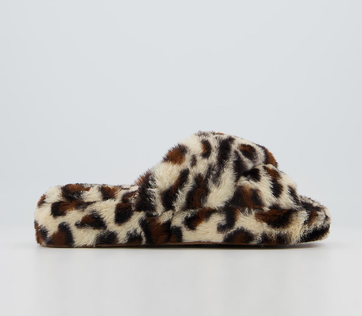 Office Faith Cross Strap Slippers Office Faith Cross Strap Slippers Leopard Faux Fur