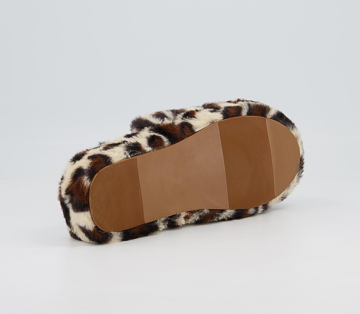 Office Faith Cross Strap Slippers Office Faith Cross Strap Slippers Leopard Faux Fur