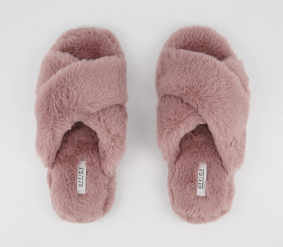 Office Faith Cross Strap Slippers Office Faith Cross Strap Slippers Mauve Faux Fur