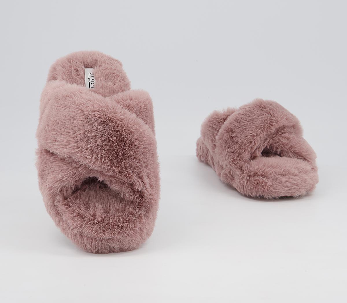 Office Faith Cross Strap Slippers Office Faith Cross Strap Slippers Mauve Faux Fur