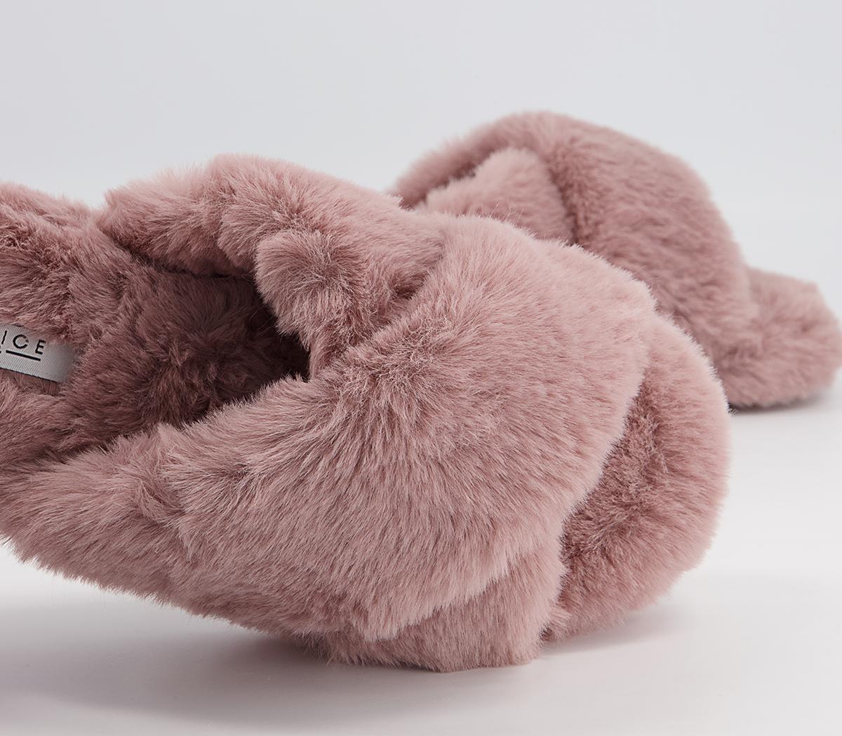 Office Faith Cross Strap Slippers Office Faith Cross Strap Slippers Mauve Faux Fur