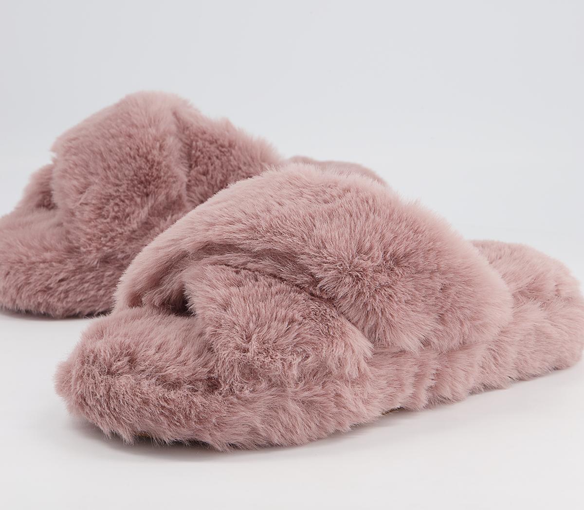 Office Faith Cross Strap Slippers Office Faith Cross Strap Slippers Mauve Faux Fur
