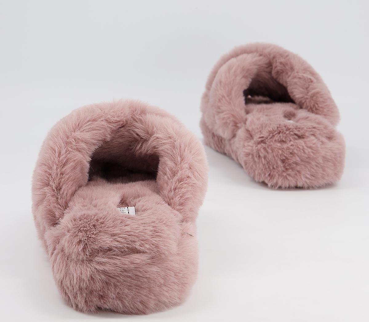 Office Faith Cross Strap Slippers Office Faith Cross Strap Slippers Mauve Faux Fur