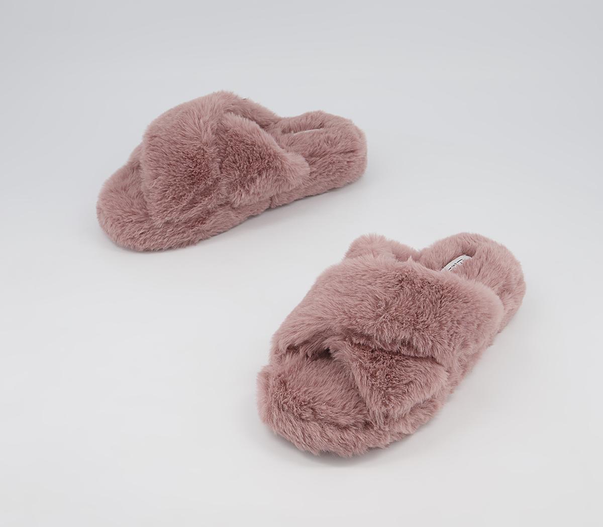 Office Faith Cross Strap Slippers Office Faith Cross Strap Slippers Mauve Faux Fur