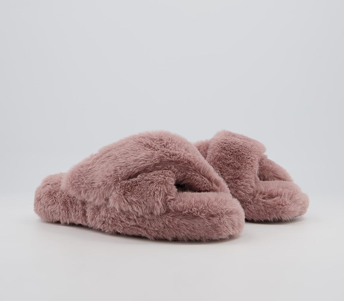 Office Faith Cross Strap Slippers Office Faith Cross Strap Slippers Mauve Faux Fur