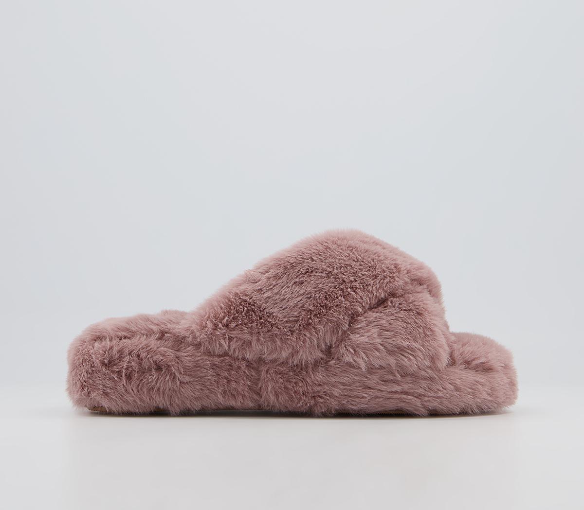 Office Faith Cross Strap Slippers Office Faith Cross Strap Slippers Mauve Faux Fur