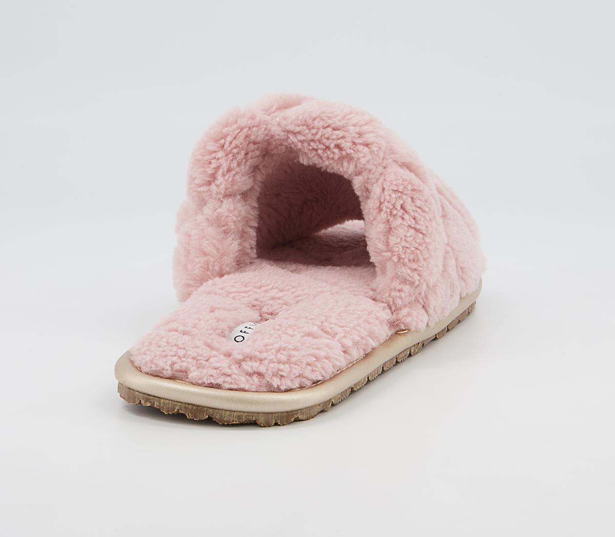 Office Florida Open Toe Slippers Office Florida Open Toe Slippers Pink Faux Fur With Rose Gold