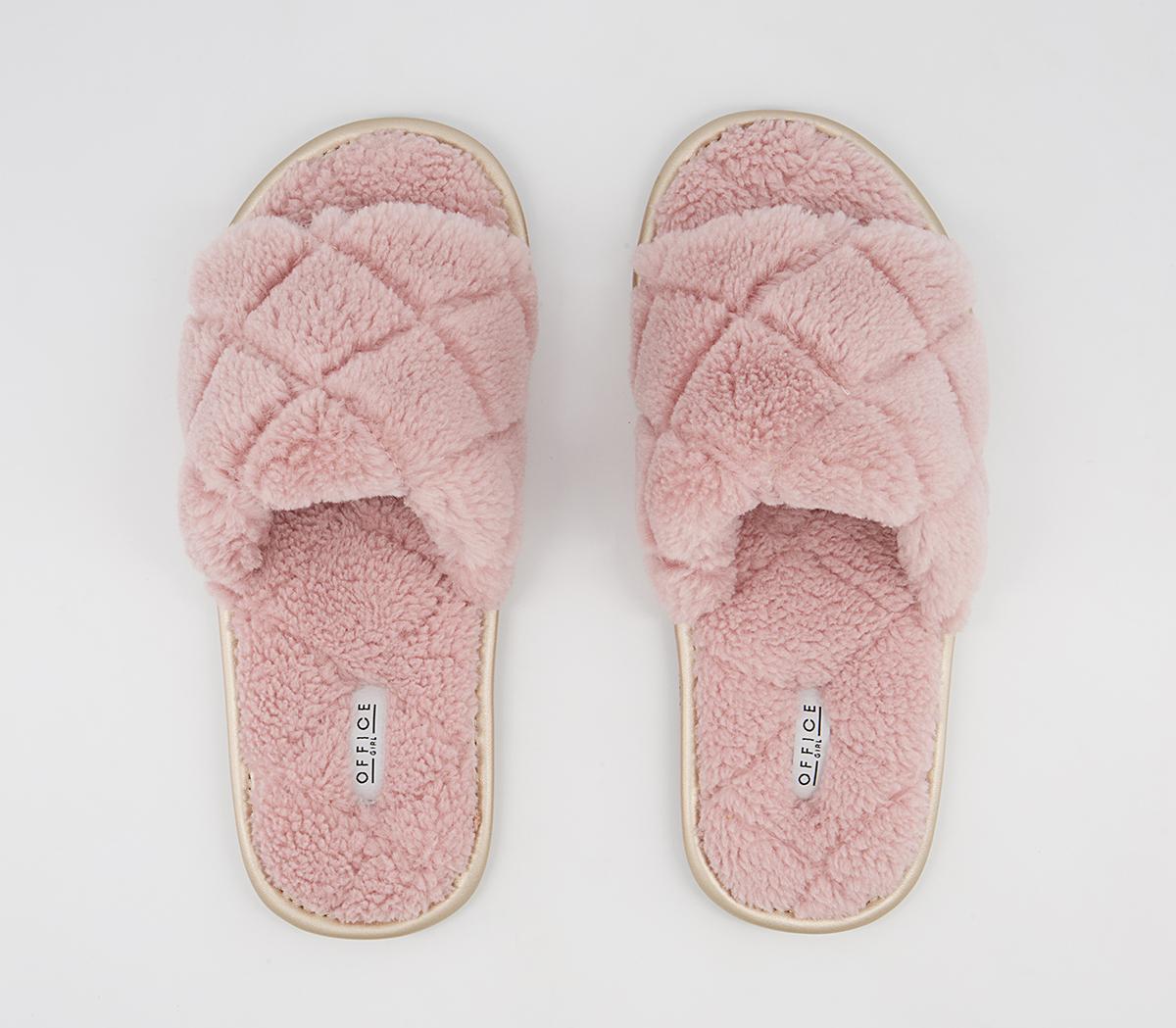 Office Florida Open Toe Slippers Office Florida Open Toe Slippers Pink Faux Fur With Rose Gold