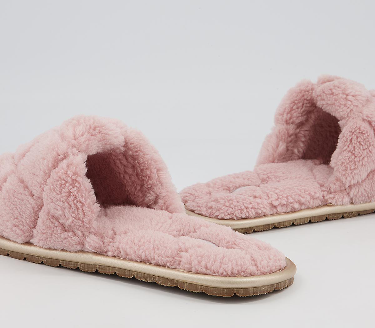 Office Florida Open Toe Slippers Office Florida Open Toe Slippers Pink Faux Fur With Rose Gold