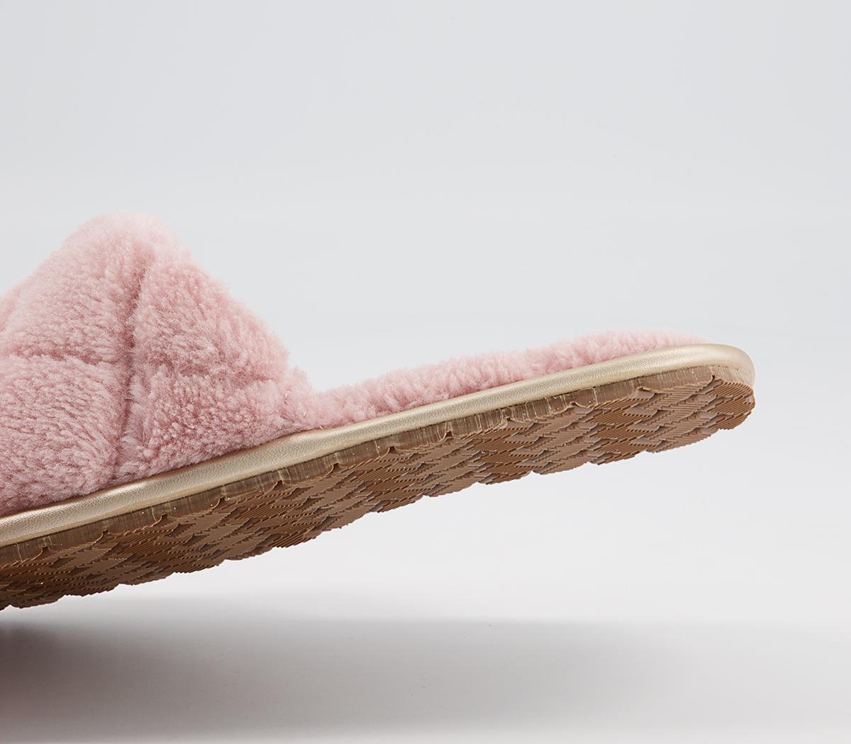 Office Florida Open Toe Slippers Office Florida Open Toe Slippers Pink Faux Fur With Rose Gold