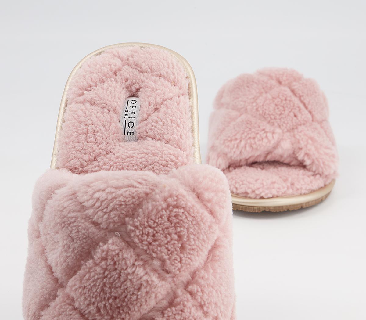 Office Florida Open Toe Slippers Office Florida Open Toe Slippers Pink Faux Fur With Rose Gold