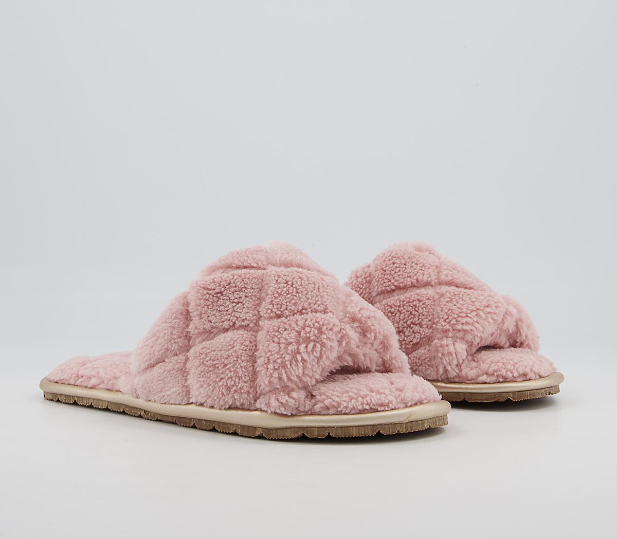 Office Florida Open Toe Slippers Office Florida Open Toe Slippers Pink Faux Fur With Rose Gold