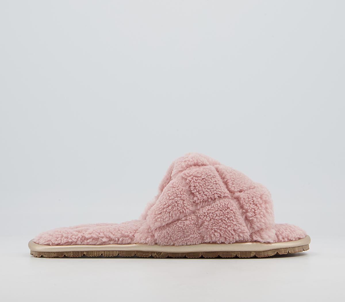 Office Florida Open Toe Slippers Office Florida Open Toe Slippers Pink Faux Fur With Rose Gold