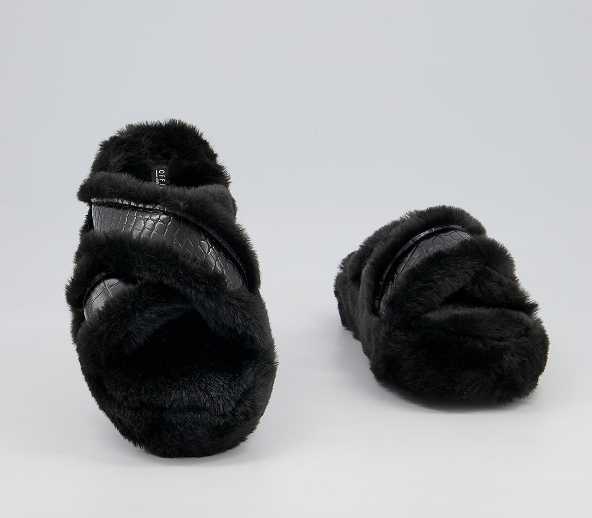 Office Fonda Wedged Open Toe Slippers Office Fonda Wedged Open Toe Slippers Black Faux Fur Croc Mix