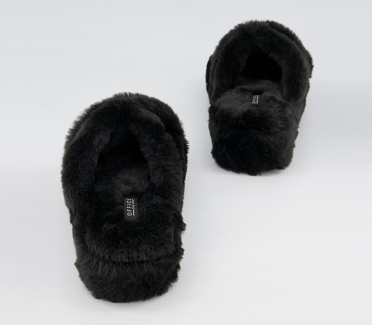 OFFICE Fonda Wedged Open Toe Slippers Black Faux Fur Croc Mix - Flat ...