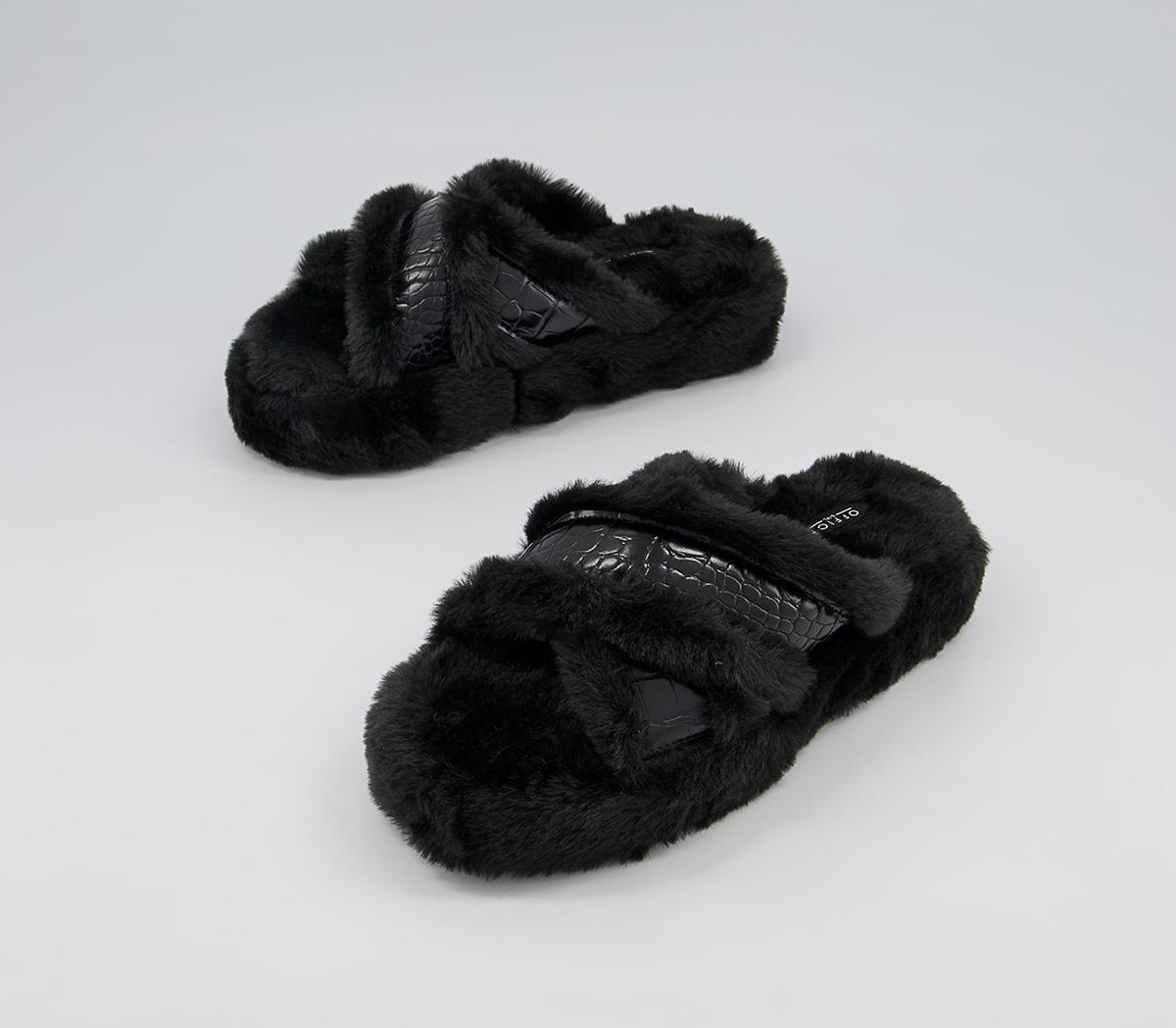 Office Fonda Wedged Open Toe Slippers Office Fonda Wedged Open Toe Slippers Black Faux Fur Croc Mix