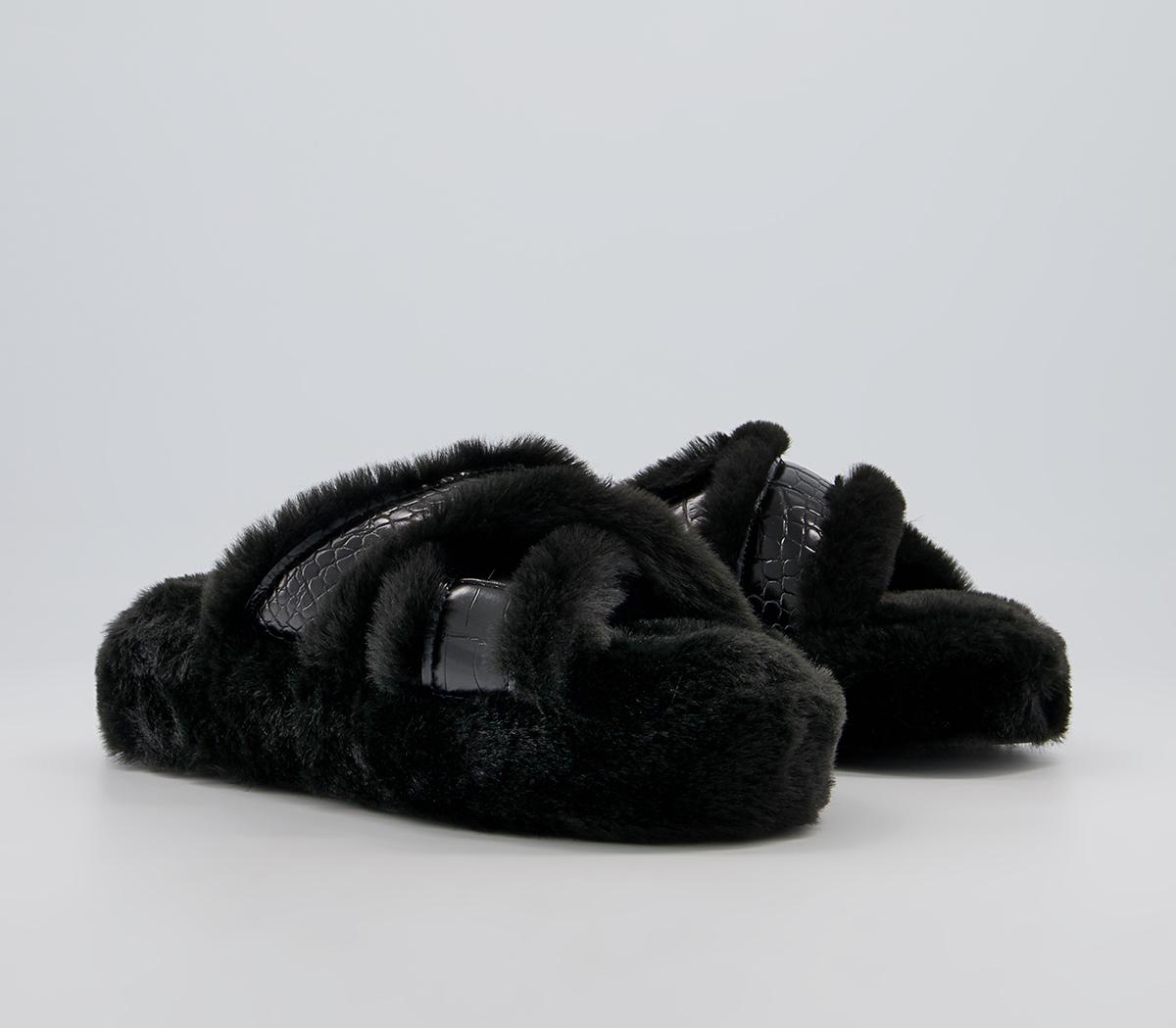 Office Fonda Wedged Open Toe Slippers Office Fonda Wedged Open Toe Slippers Black Faux Fur Croc Mix