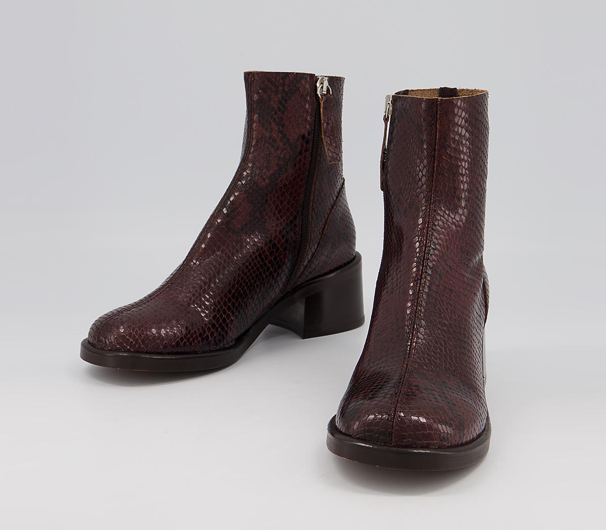 Office Alicante Chunky Clean Boots Office Alicante Chunky Clean Boots Chocolate Snake Leather