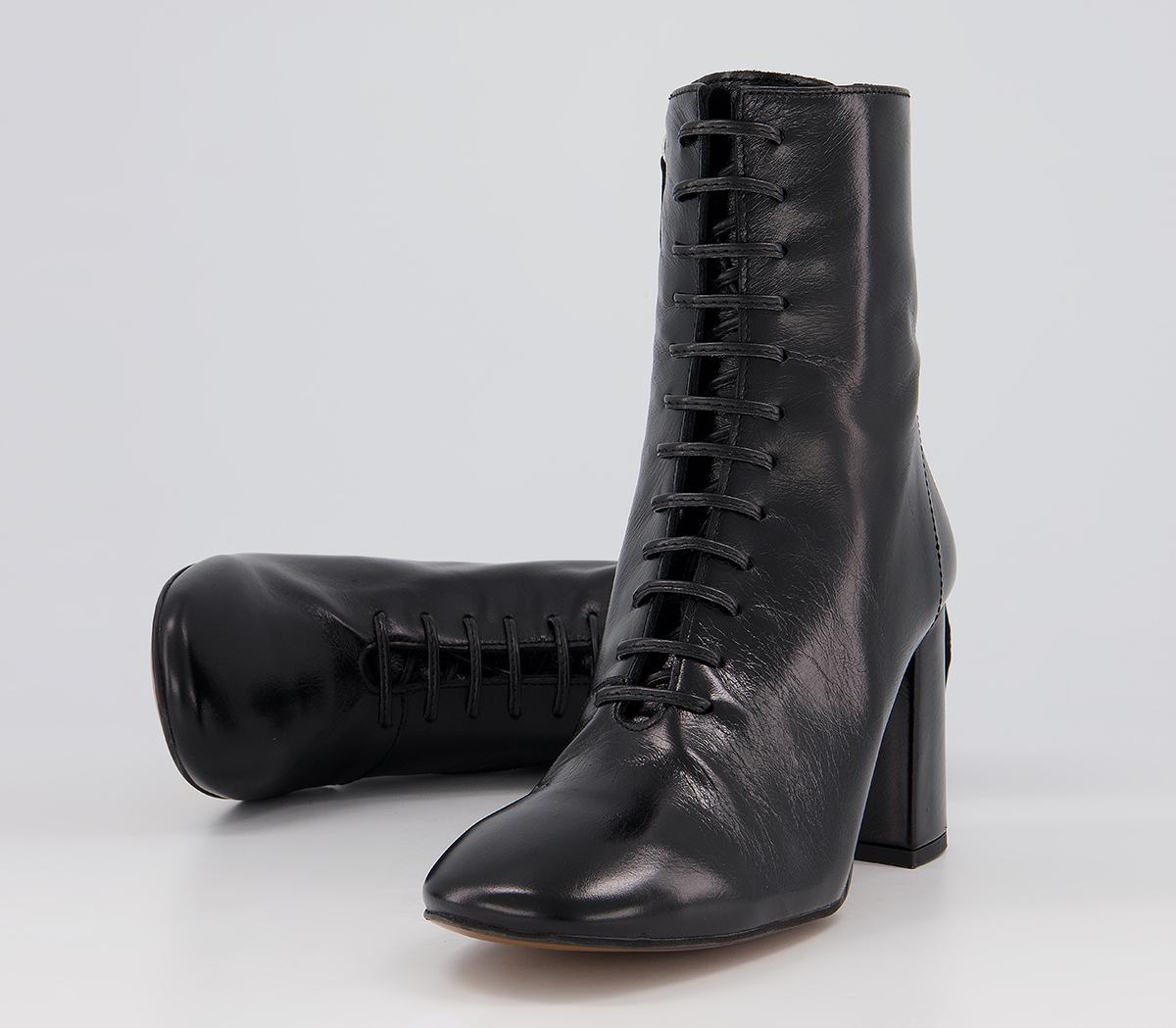 OFFICEAffiliate Lace Up Dressy Square Toe BootsBlack Leather