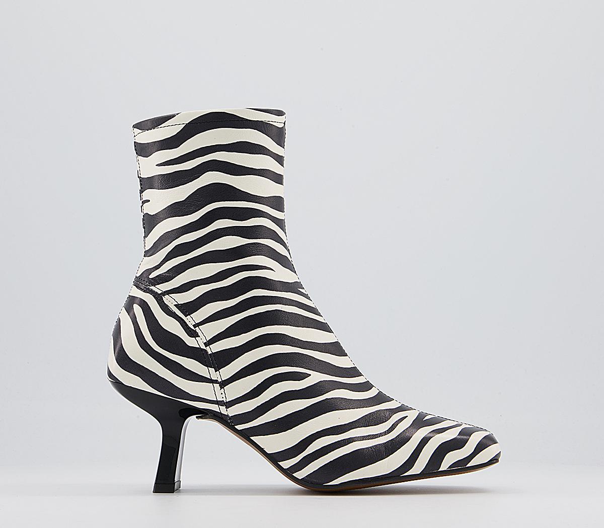 OFFICE Acrobat Abstract Mid Heel Boots Zebra Leather - Women's Ankle Boots