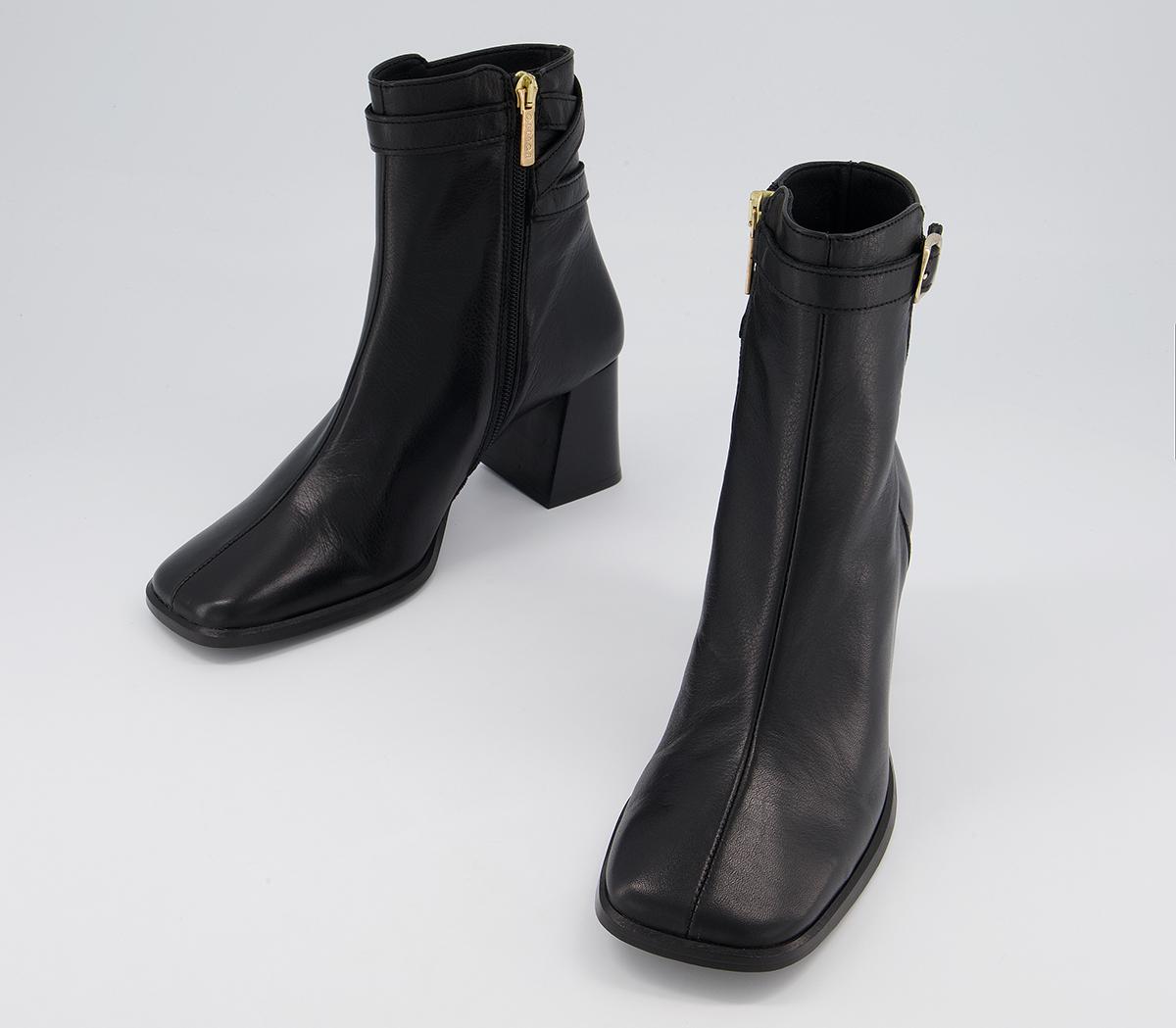 Office Alicia Multi Strap Heeled Boots Office Alicia Multi Strap Heeled Boots Black Leather