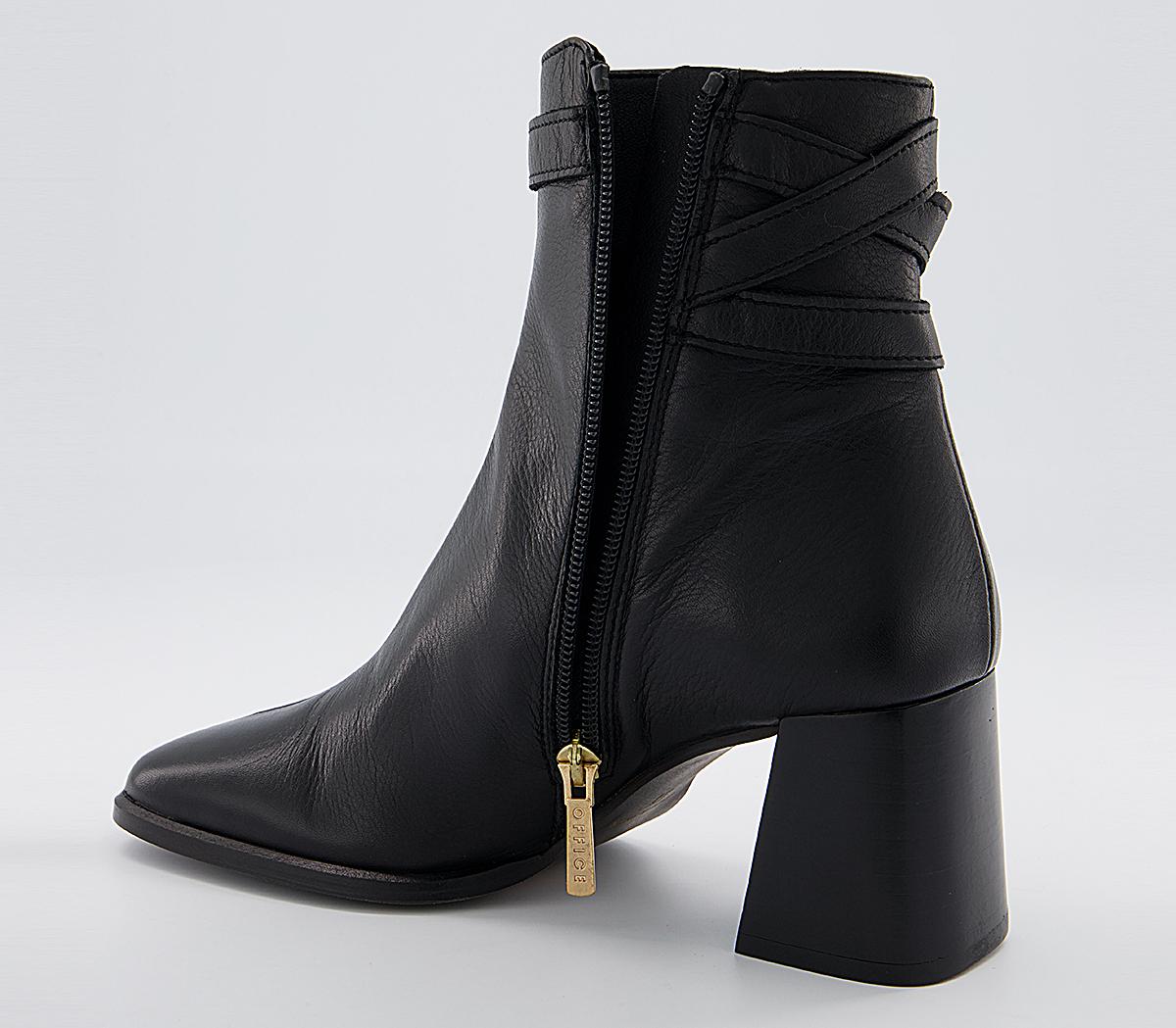 Office Alicia Multi Strap Heeled Boots Office Alicia Multi Strap Heeled Boots Black Leather
