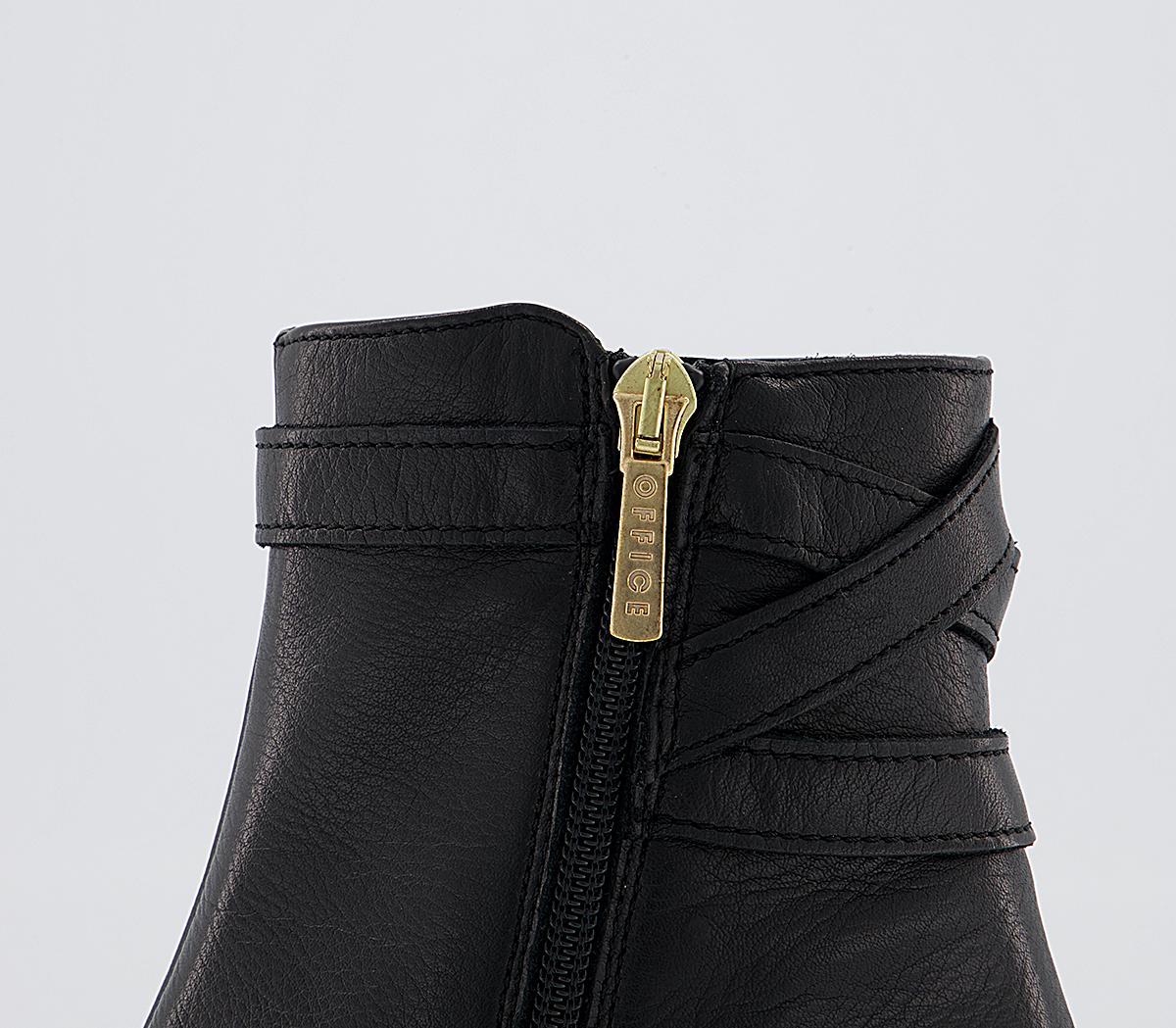 Office Alicia Multi Strap Heeled Boots Office Alicia Multi Strap Heeled Boots Black Leather