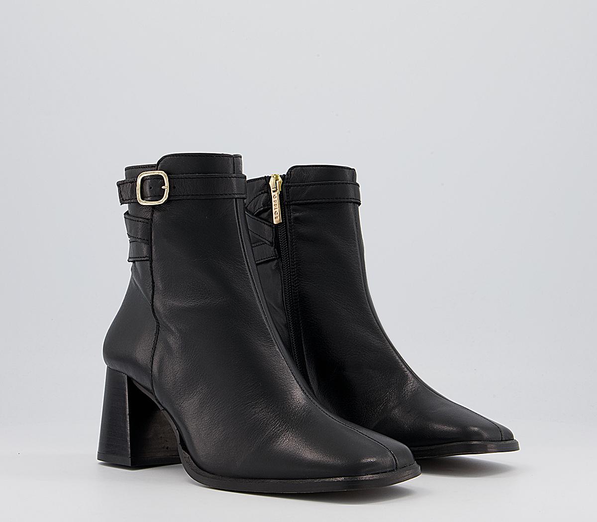 Office Alicia Multi Strap Heeled Boots Office Alicia Multi Strap Heeled Boots Black Leather