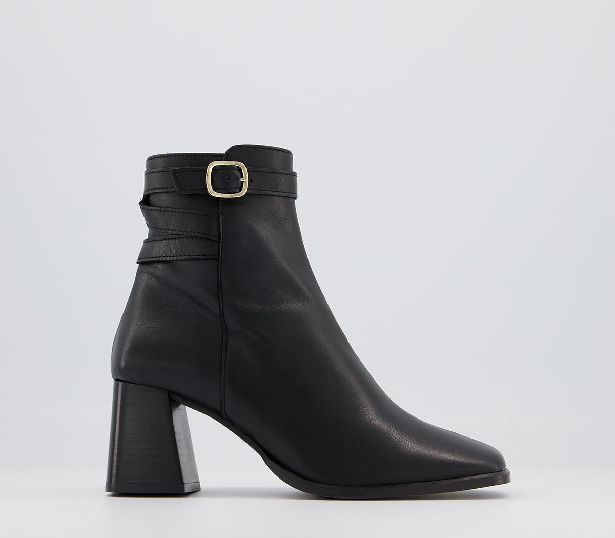 Office Alicia Multi Strap Heeled Boots Office Alicia Multi Strap Heeled Boots Black Leather