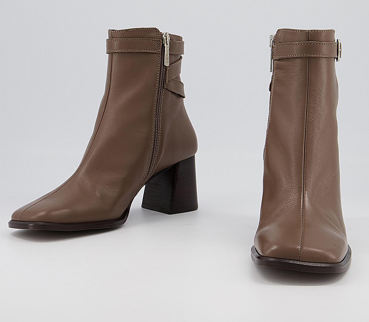 Office Alicia Multi Strap Heeled Boots Office Alicia Multi Strap Heeled Boots Taupe Leather