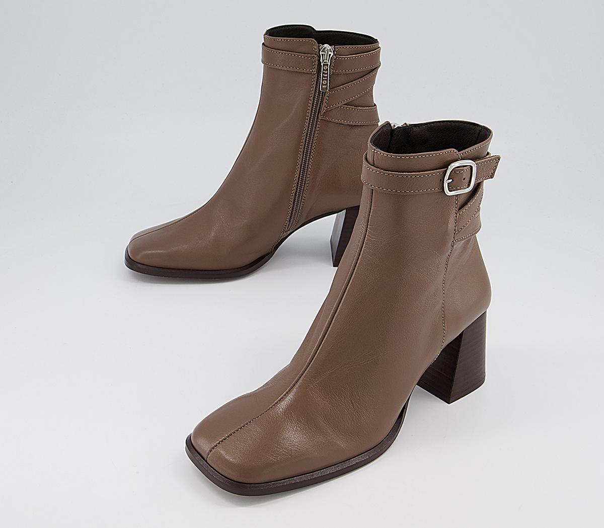 Office Alicia Multi Strap Heeled Boots Office Alicia Multi Strap Heeled Boots Taupe Leather