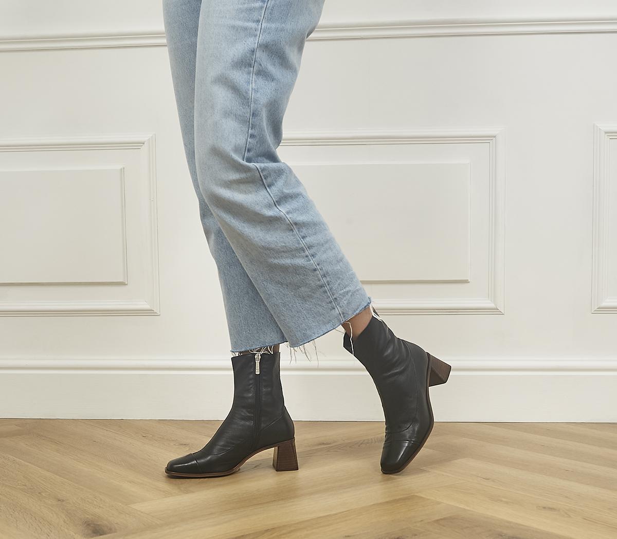 OFFICEAnagram Square Toe Ankle Sock BootsBlack Leather