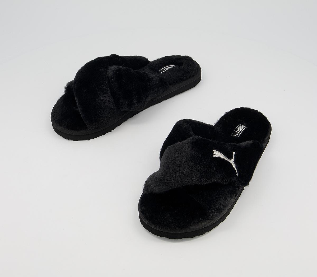 Puma X Fluff Slide Slippers Black White - Unisex Sports