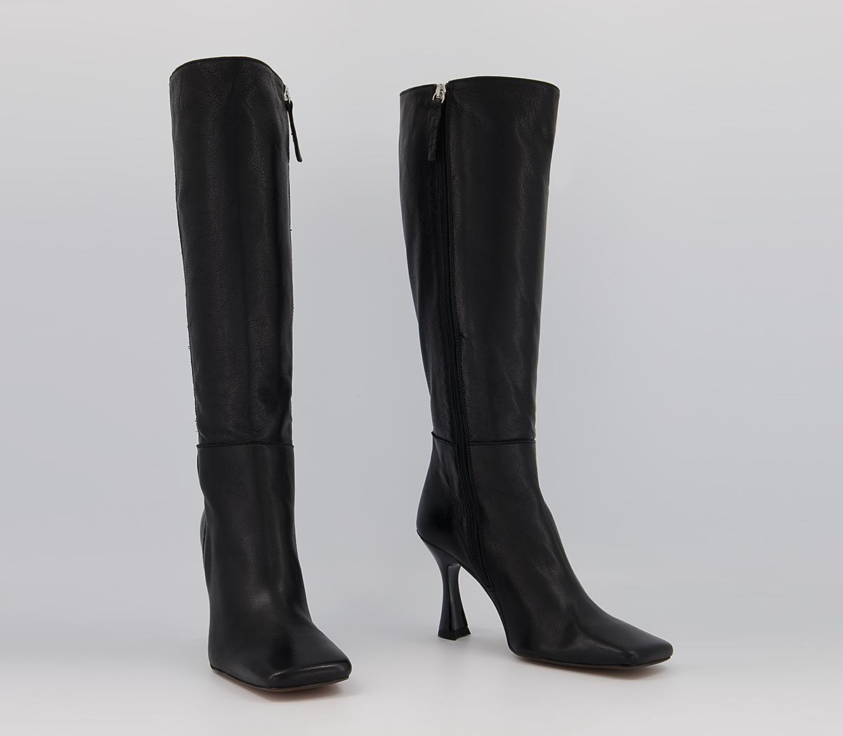 OFFICE Kurtsey Square Toe Dressy Boots Black Leather - Knee High Boots