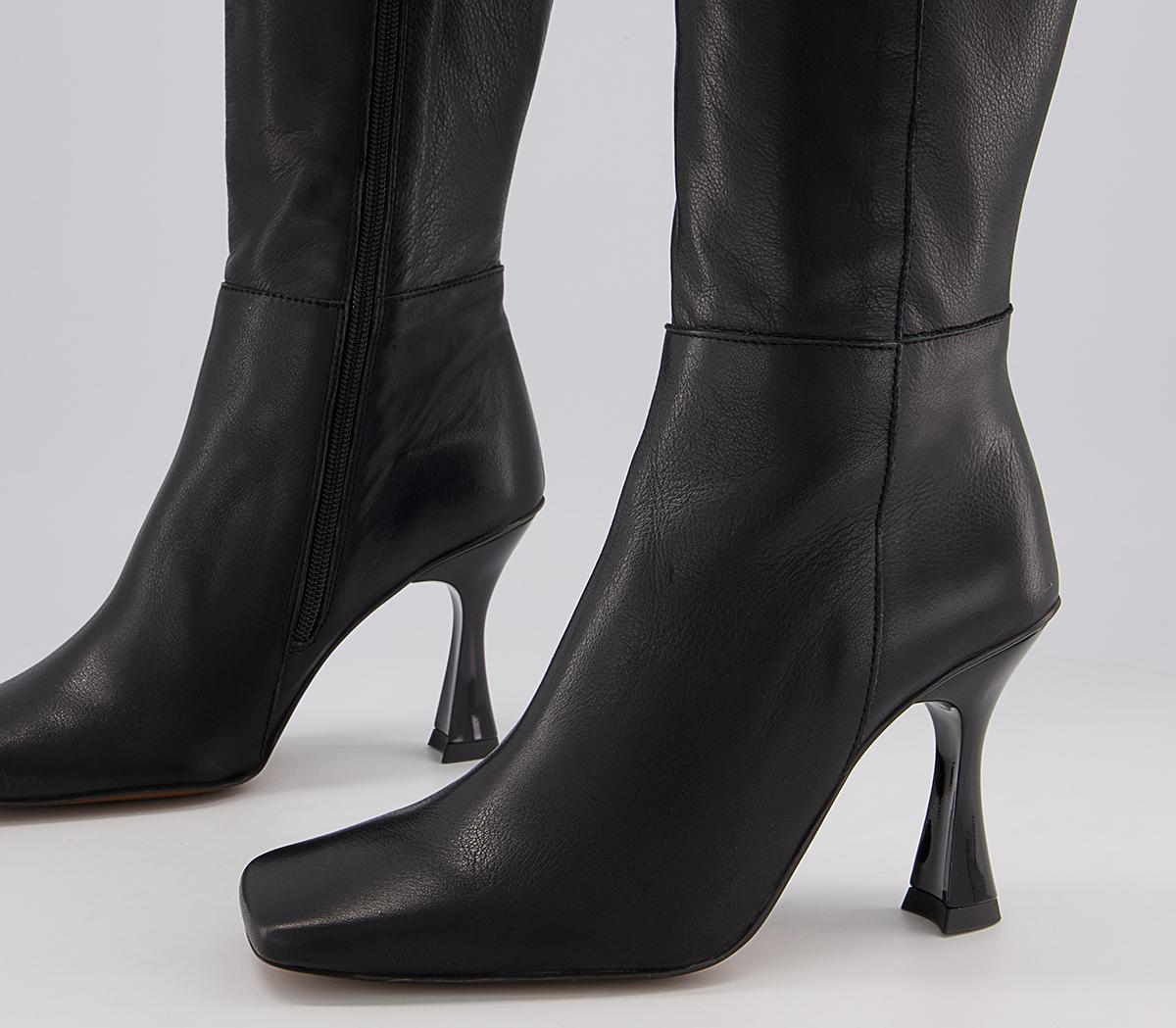 OFFICE Kurtsey Square Toe Dressy Boots Black Leather - Knee High Boots