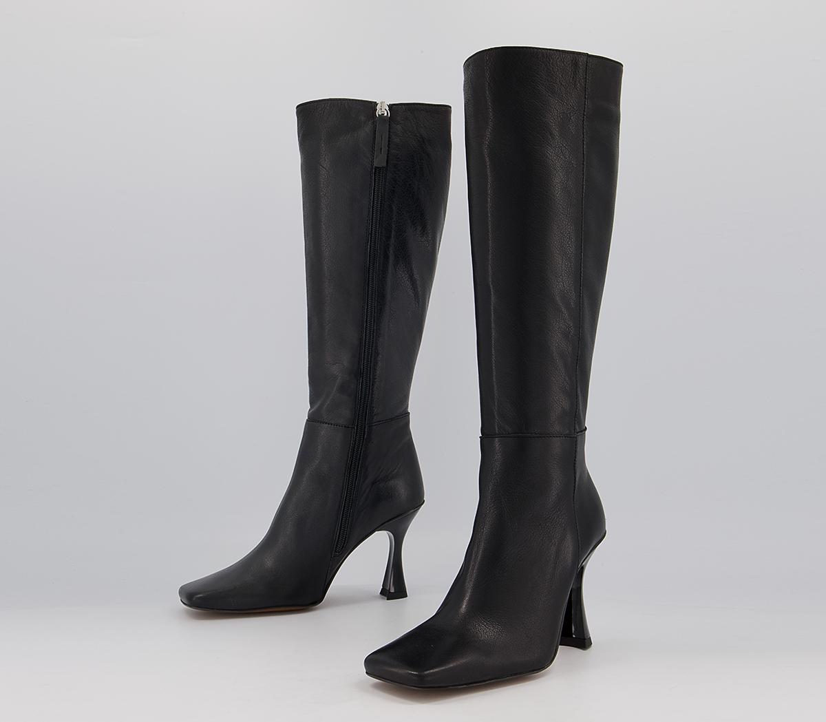 OFFICE Kurtsey Square Toe Dressy Boots Black Leather - Knee High Boots