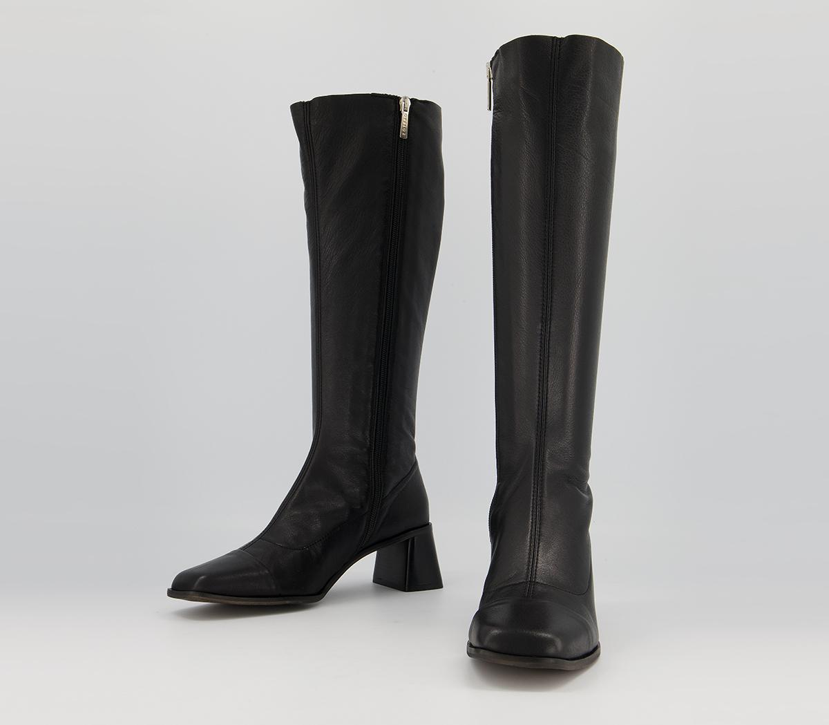 OFFICE Krum Smart Block Heel Boots Black Leather - Knee High Boots