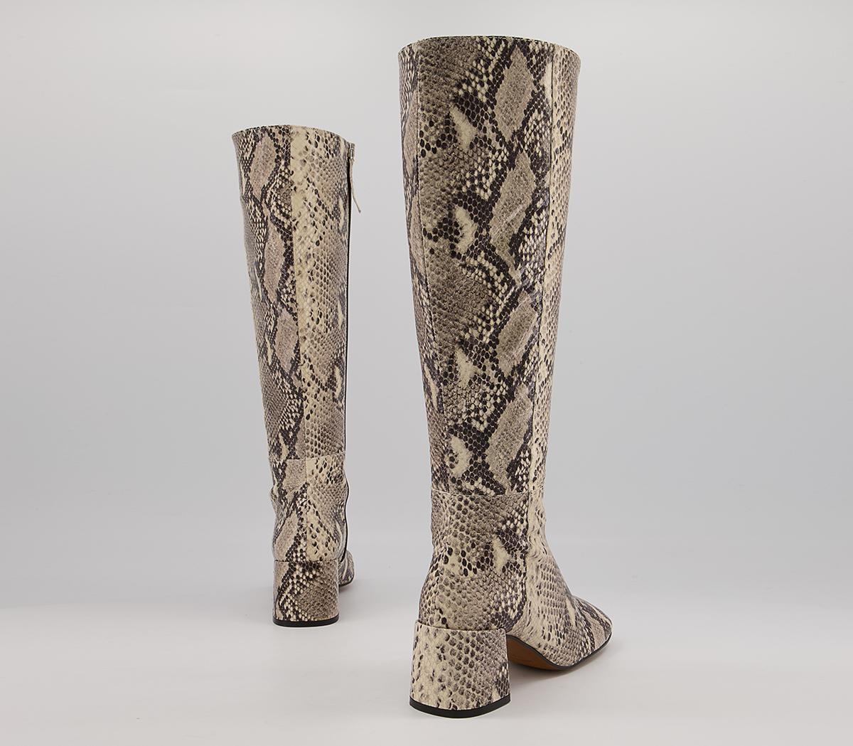 OFFICE Kress Block Heel Boots Cream Snake Leather Women's Knee