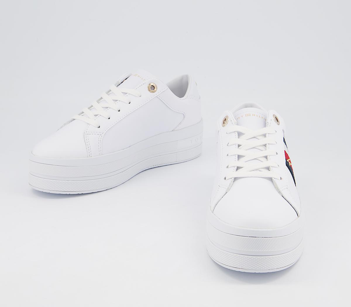 Tommy HilfigerSignature Flatform Cupsole TrainersWhite Red Blue Gold Metallic