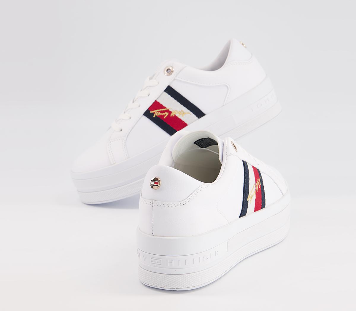 Tommy HilfigerSignature Flatform Cupsole TrainersWhite Red Blue Gold Metallic