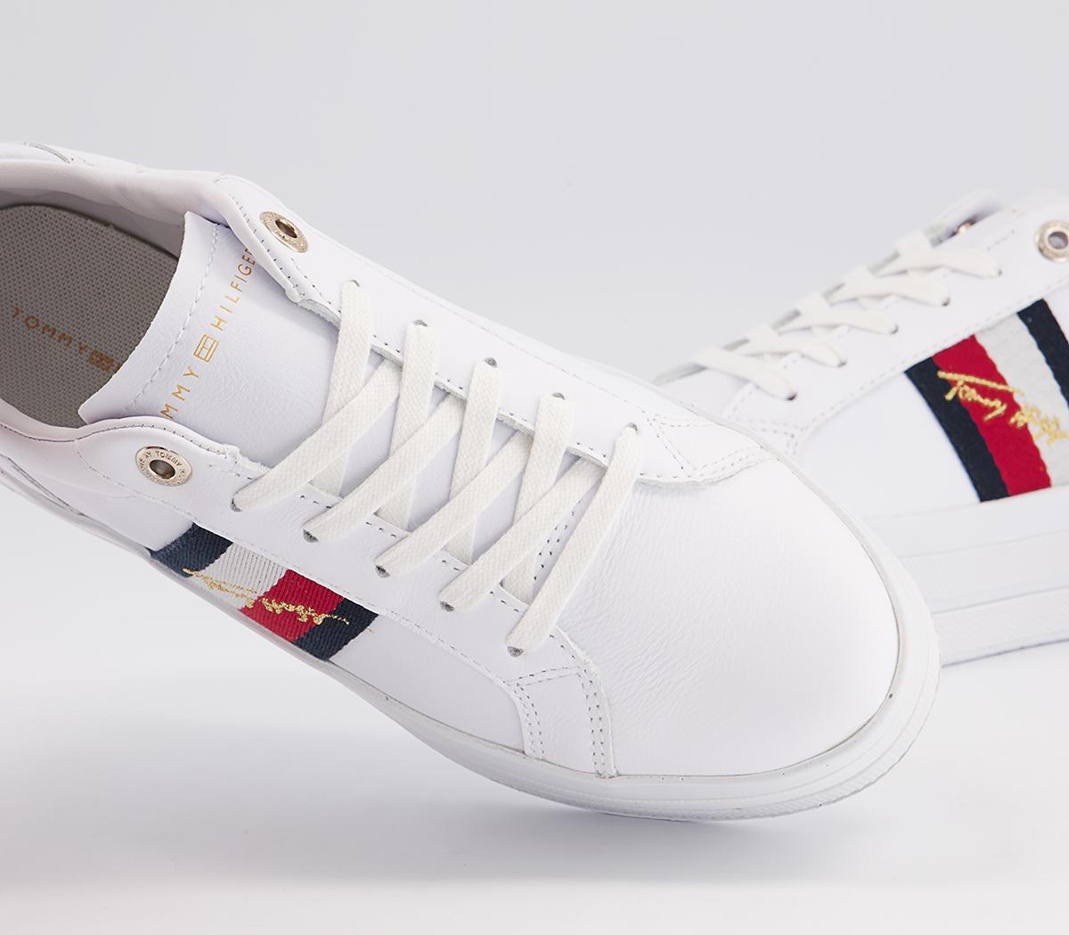Tommy HilfigerSignature Flatform Cupsole TrainersWhite Red Blue Gold Metallic
