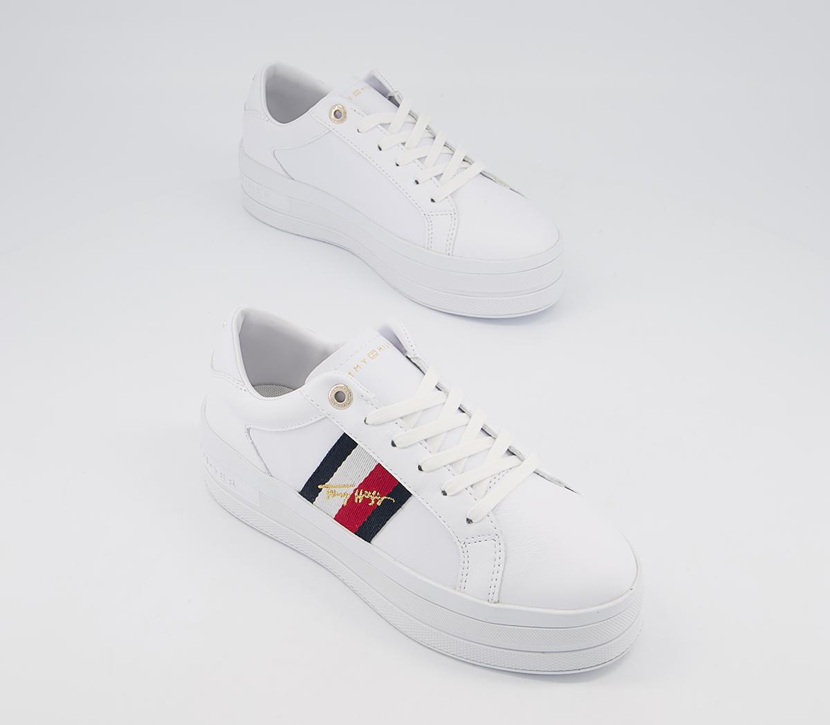 Tommy HilfigerSignature Flatform Cupsole TrainersWhite Red Blue Gold Metallic